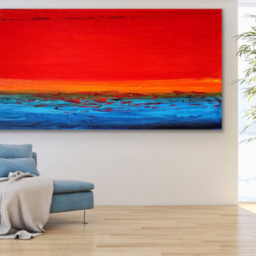 "Sunset Sea" 36x72 inches huge coastal red minimal Contemporary Modern Painting