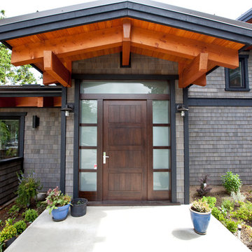Timber Frame Entry with Custom Door