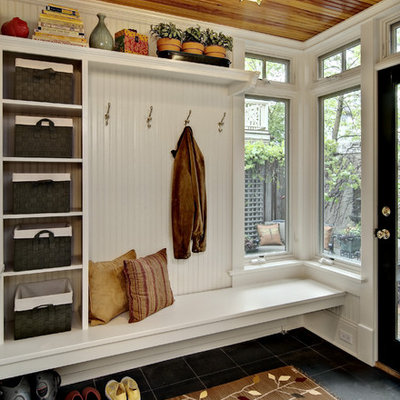Mudroom - traditional mudroom idea in Minneapolis with white walls