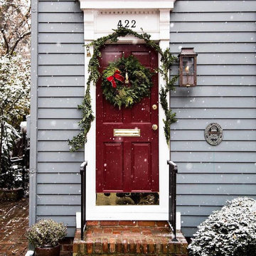 Traditional Holiday Front Door with Williamsburg Lantern