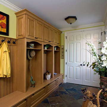 Traditional Mud Room with Raised Panel Maple Lockers and Cabinets