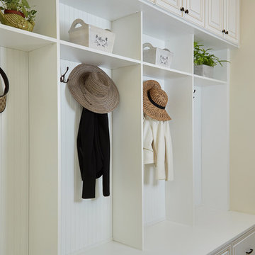 Traditional White Mudroom with Cubbies