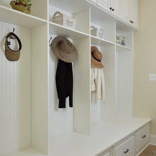 Traditional White Mudroom with Cubbies