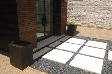 Inspiration for a huge contemporary entryway remodel in Austin with a glass front door