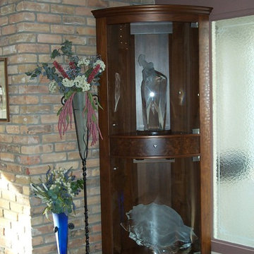 Walnut and Buff kitchen entrance display cabinet