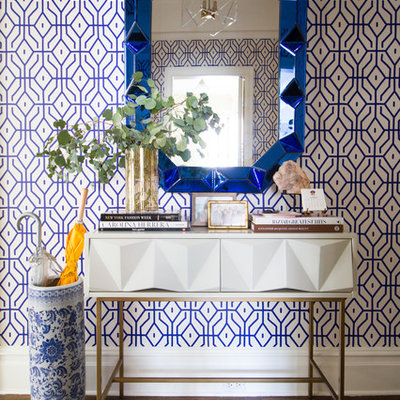 Entryway - transitional entryway idea in New York with multicolored walls