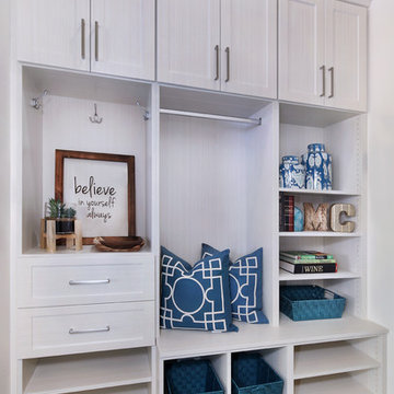 White Master Bedroom and Mudroom Built Ins