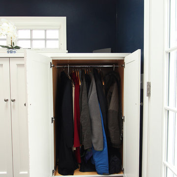 White Mudroom Built Ins with Coat Storage
