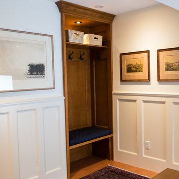 White Wall Paneling, Built in Coat Rack and Bench