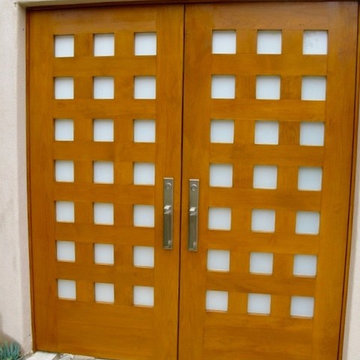Wood and Opaque Glass Front Entry Door