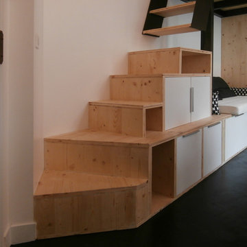escalier bois sur mesure avec rangements intégrés