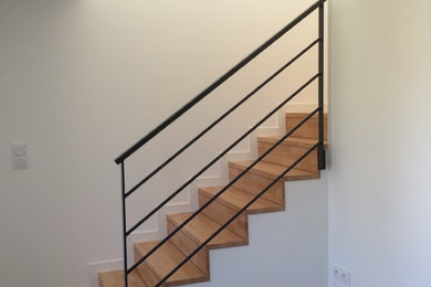 Inspiration for a medium sized contemporary wood straight staircase in Clermont-Ferrand with wood risers.