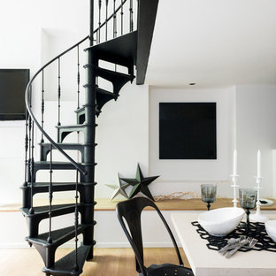 Inspiration pour un escalier sans contremarche hélicoïdal design de taille moyenne avec des marches en métal.
