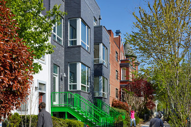 Example of a mid-sized trendy gray three-story mixed siding exterior home design in DC Metro