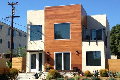 Example of a large trendy multicolored two-story mixed siding exterior home design in San Diego