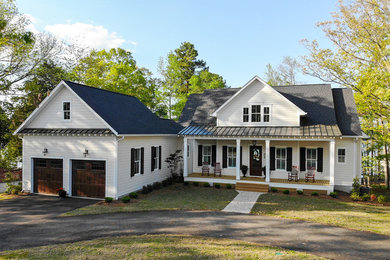 Cottage white one-story exterior home photo in Other with a shingle roof