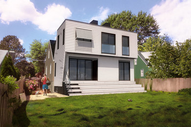 Mid-sized trendy white two-story concrete fiberboard exterior home photo in DC Metro