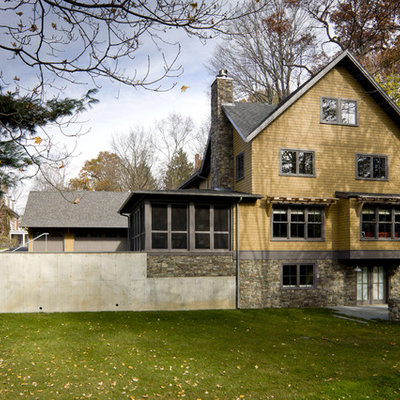 Traditional stone exterior home idea in Boston