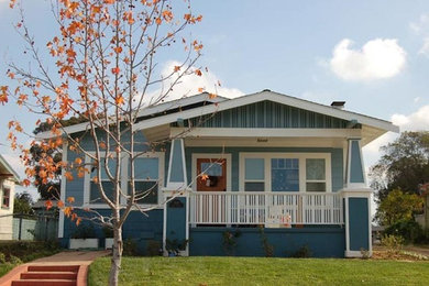 Mid-sized blue one-story exterior home idea in San Diego