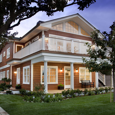 Mid-sized coastal brown two-story wood exterior home idea in San Diego