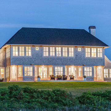 Angels Welcome - Shingle Style Home Exterior & Evening Lighting - Custom Home  i