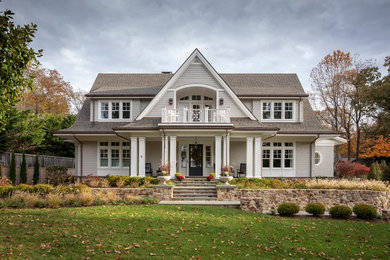 Traditional gray two-story exterior home idea in Baltimore with a shingle roof