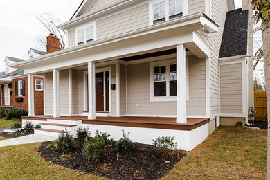 Craftsman gray two-story concrete fiberboard exterior home idea in DC Metro with a shingle roof