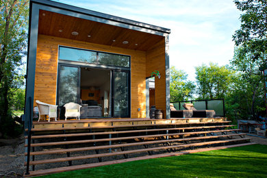Black modern house exterior in Minneapolis with mixed cladding.