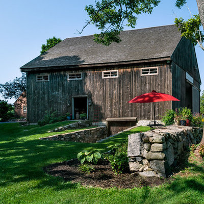 Inspiration for a cottage wood gable roof remodel in Boston