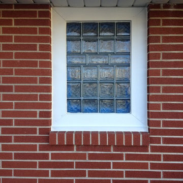 bathroom tile and glass block window