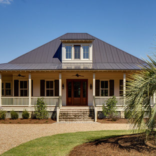 Inspiration for a small tropical two-story exterior home remodel in Atlanta with a hip roof