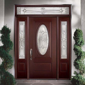 Belleville Mahogany Textured 2 Panel Hollister Door 3/4 Oval with Aurora Glass