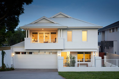 Medium sized and gey contemporary two floor house exterior in Perth.