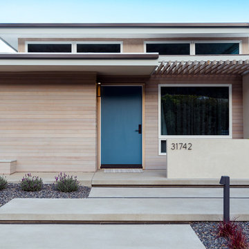 blue door at midcentury modern update
