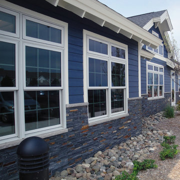 Blue Siding with Natural Split Stone
