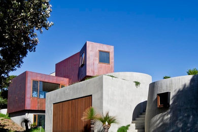 Dreistöckiges Modernes Haus mit Mix-Fassade und Flachdach in Melbourne