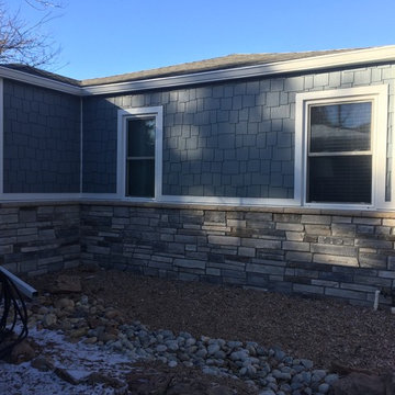 BoothBay Blue & Arctic White Reside with Boral Stone Veneer & Roof Replacement