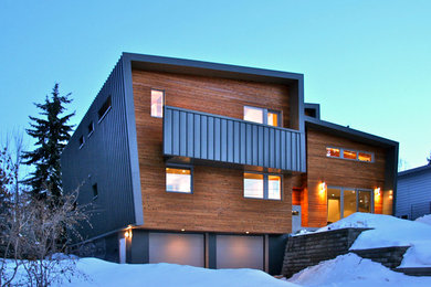 Mid-sized trendy split-level exterior home photo in Edmonton