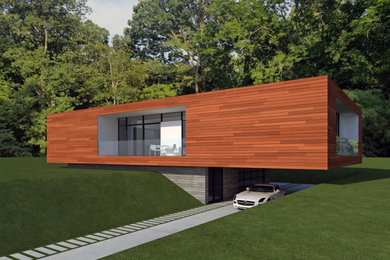 Example of a minimalist one-story wood exterior home design in Atlanta