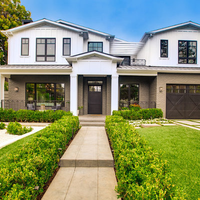 Example of a transitional multicolored two-story exterior home design in Los Angeles