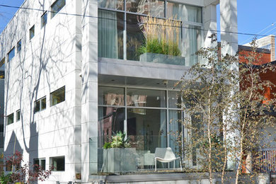 Foto della facciata di una casa moderna con rivestimento in cemento