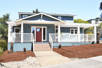 Mid-sized arts and crafts blue two-story concrete fiberboard exterior home photo in San Luis Obispo with a shingle roof