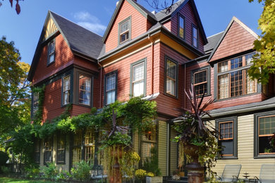 Traditional three-story wood house exterior idea in Boston