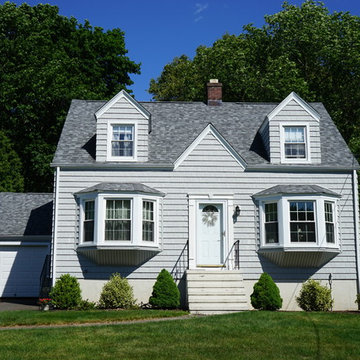 Cedar Shingle Siding Alside Pelican Bay Color: Cape Cod Gray & Sunrise Windows