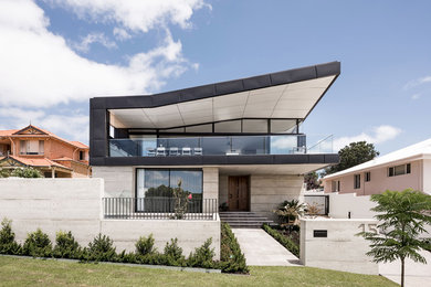 Diseño de fachada de casa negra actual con tejado de metal