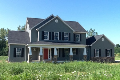 Craftsman gray two-story vinyl gable roof idea in Columbus