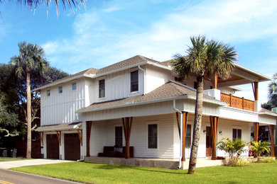 Coastal white two-story mixed siding exterior home idea in Jacksonville
