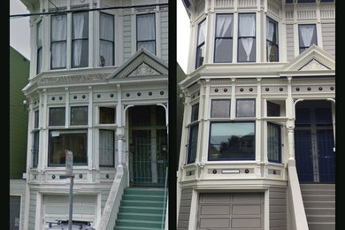 Example of a mid-sized ornate gray exterior home design in San Francisco