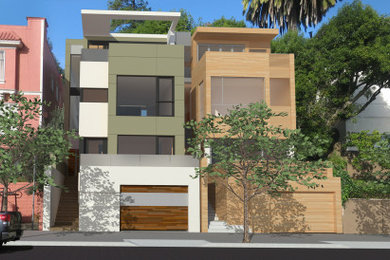 Inspiration for a large modern green four-story mixed siding exterior home remodel in San Francisco