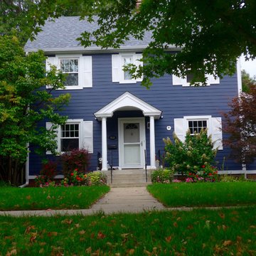 Colonial Exterior Remodel, Deep Ocean Blue Color James Hardie Siding, Deerfield